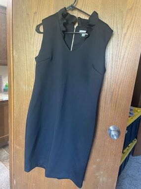 Calvin Klein Black Sleeveless Ruffle-Trim Sheath Dress